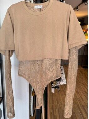 Galita Beige Lace-Trim Layered Bodysuit
